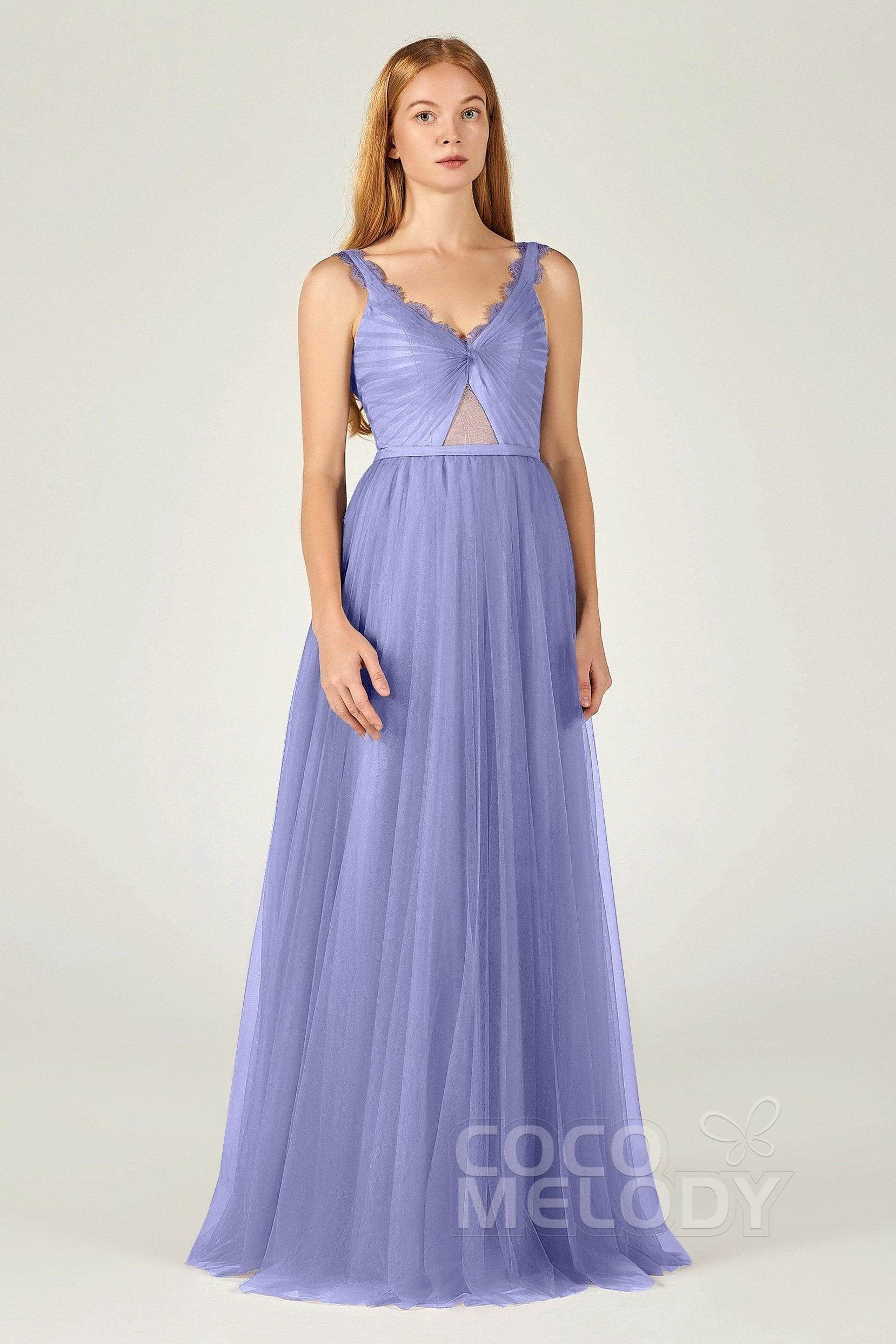 A-Line Floor Length Tulle Bridesmaid Dress CB0380 - COCOMELODY